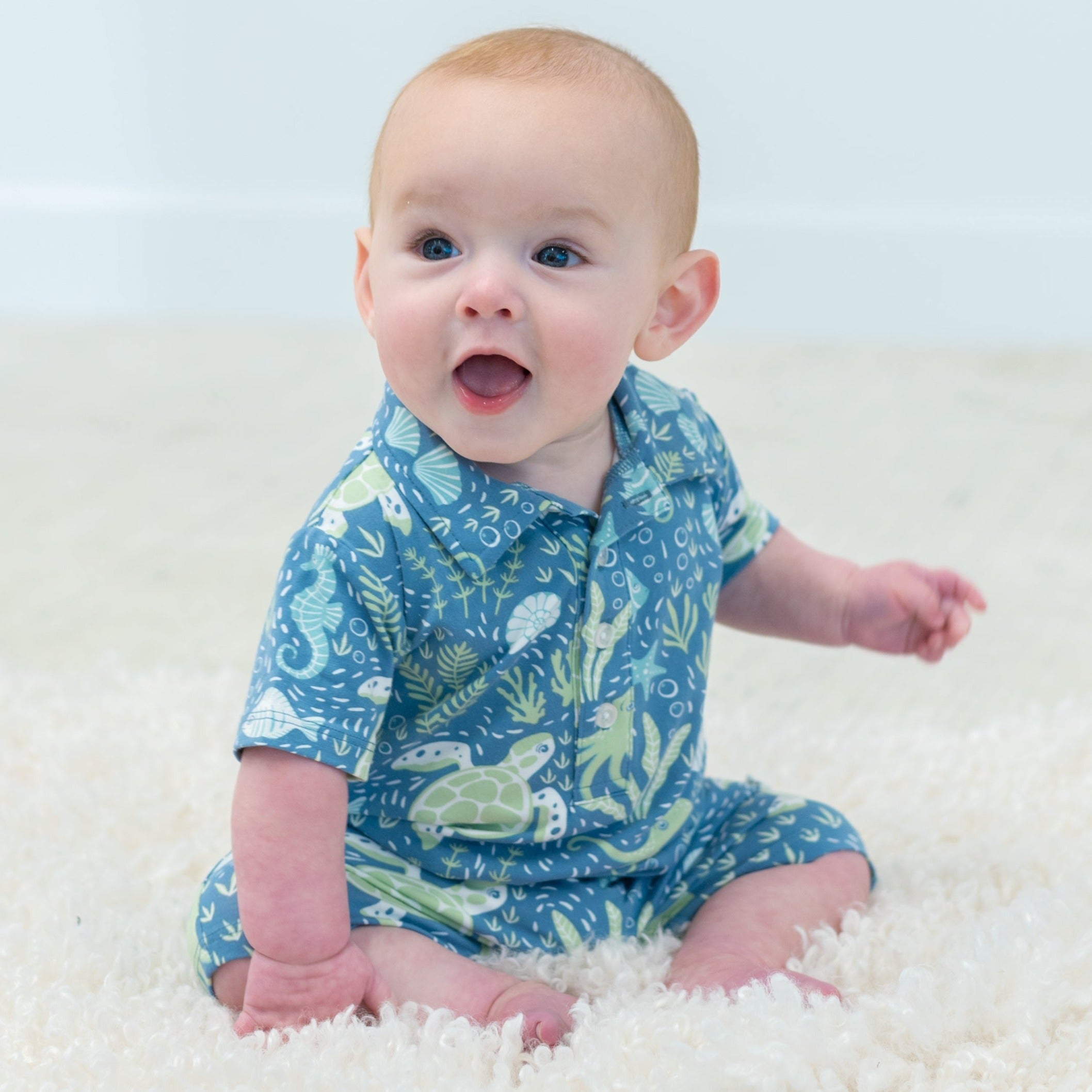 Sea Turtle Polo Baby Bamboo Romper Sweet Bamboo