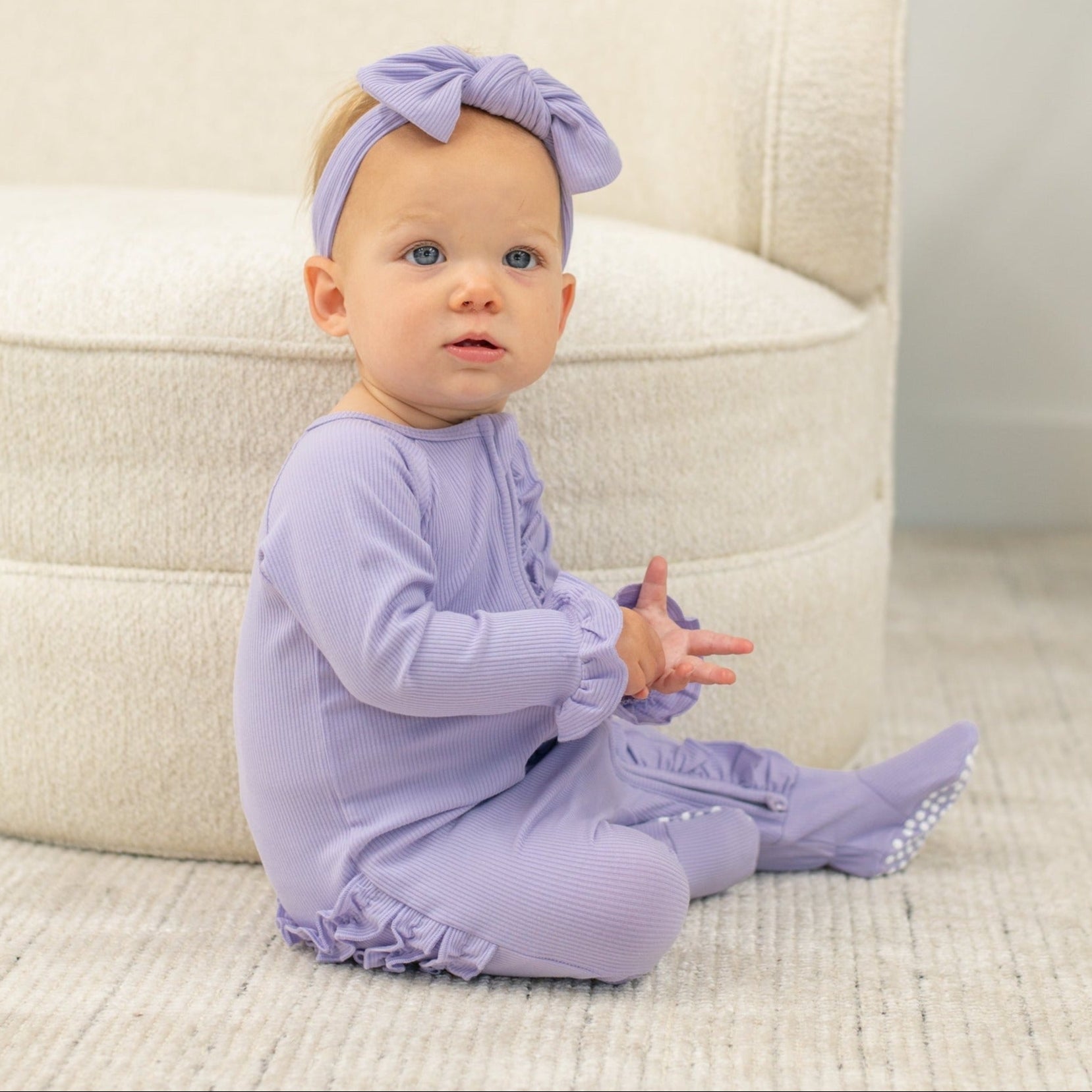 Bamboo Purple Hydrangea Garden Ruffle Footie Sleeper