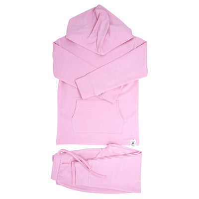 Hooded Jogger Set - Carnation Pink French Terry (Backorder) Jogger Sets sweetbambooclothing