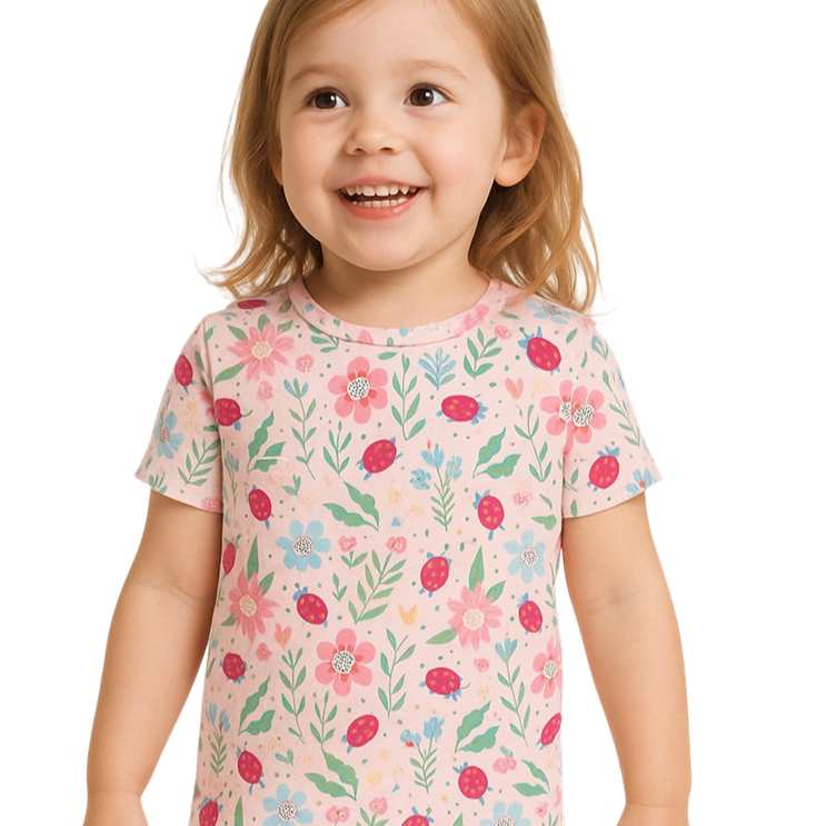 Ladybug Flower Garden Summer Pajama Set Summer Pajama sweetbambooclothing