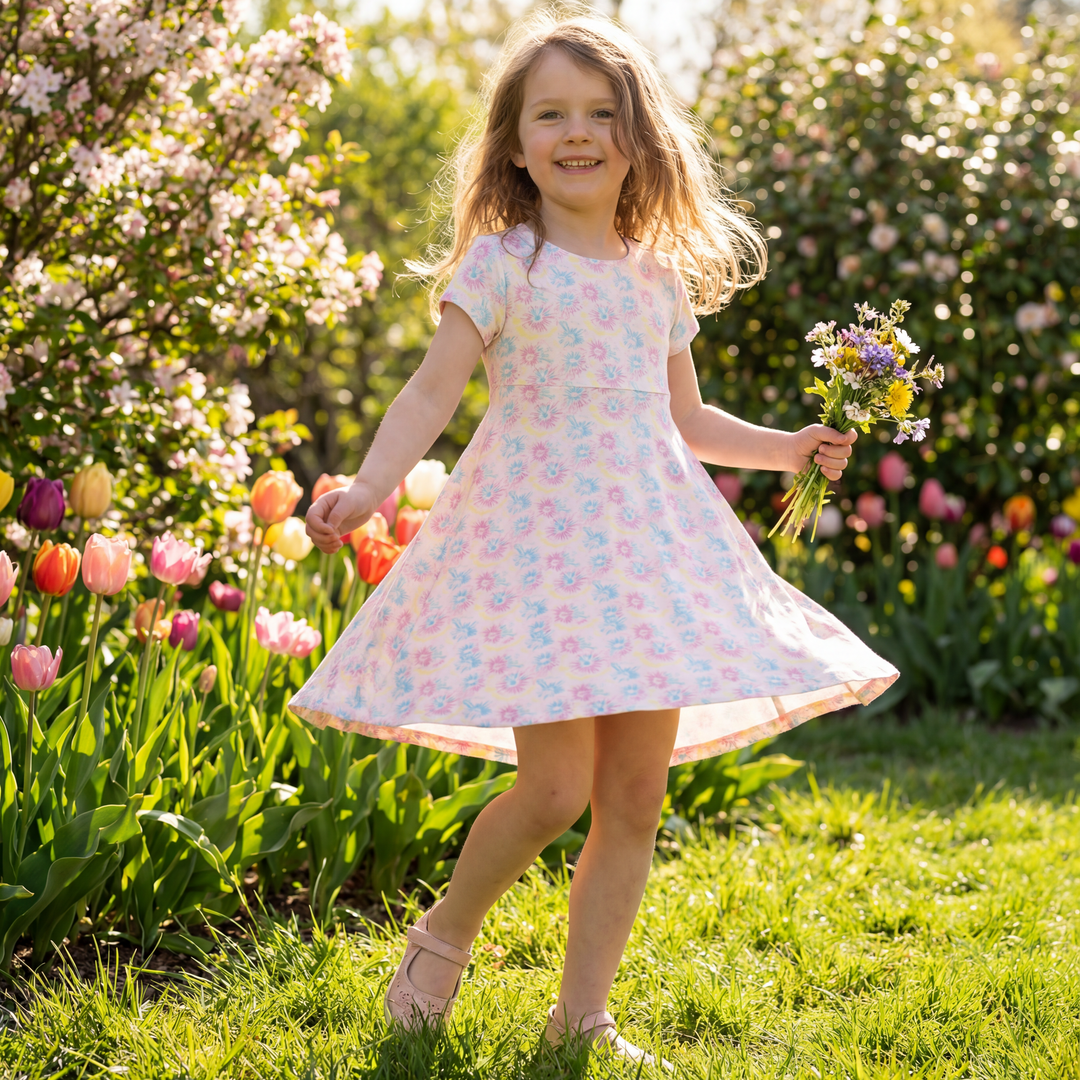 Peace and Love Bamboo Cap Sleeve Swirly Girl Dress– Sweet Bamboo