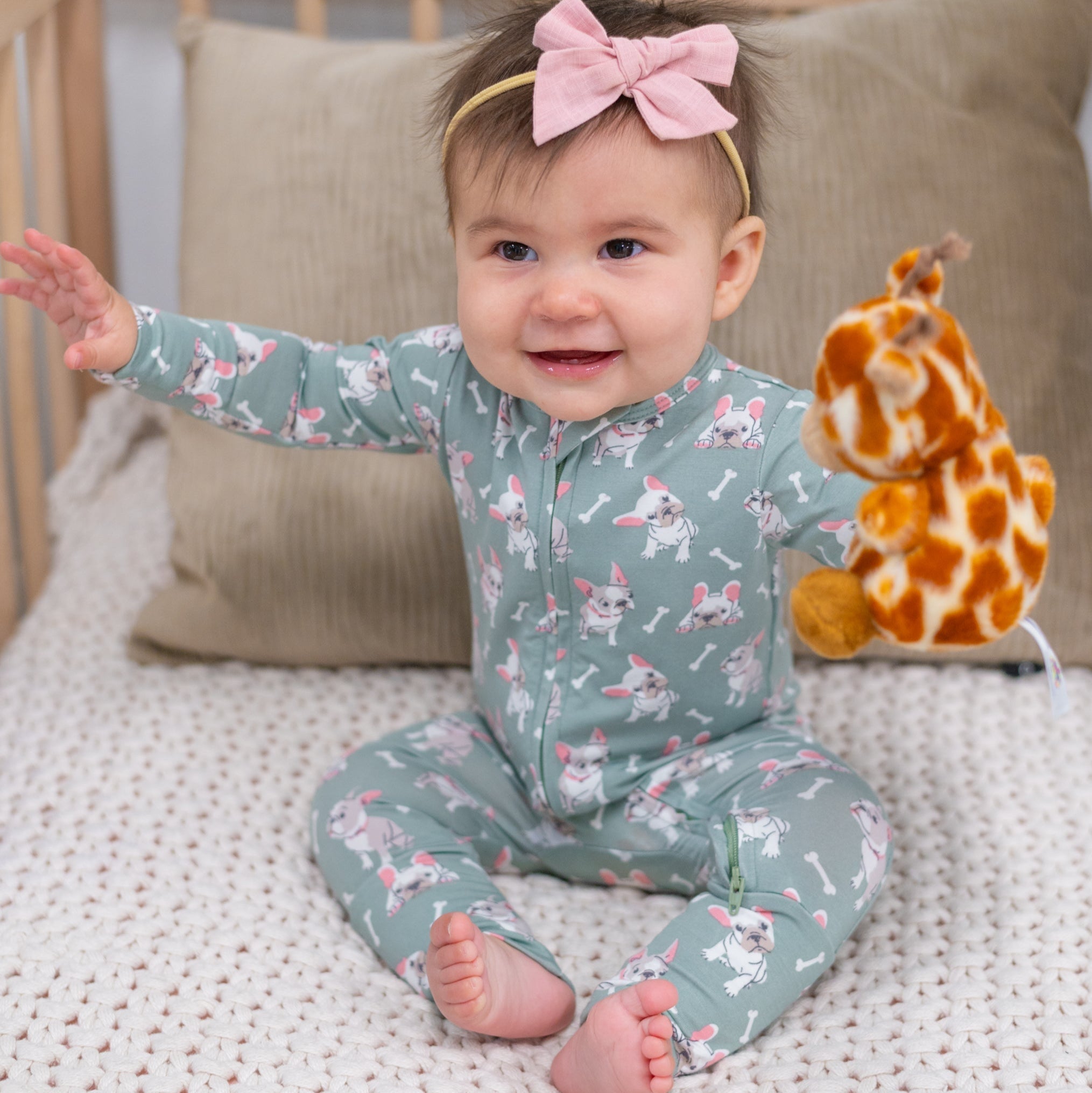 French Bulldog Bamboo Convertible Romper | Cute Dog Print Baby Pajamas ...