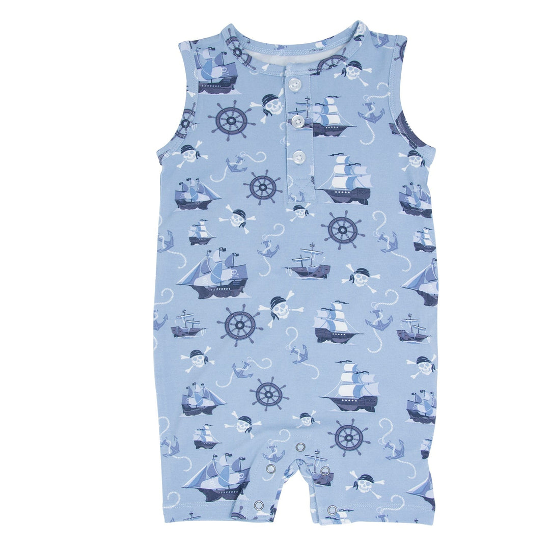 Bamboo Short Sleeve Romper with Buttons (Pirate Ship)